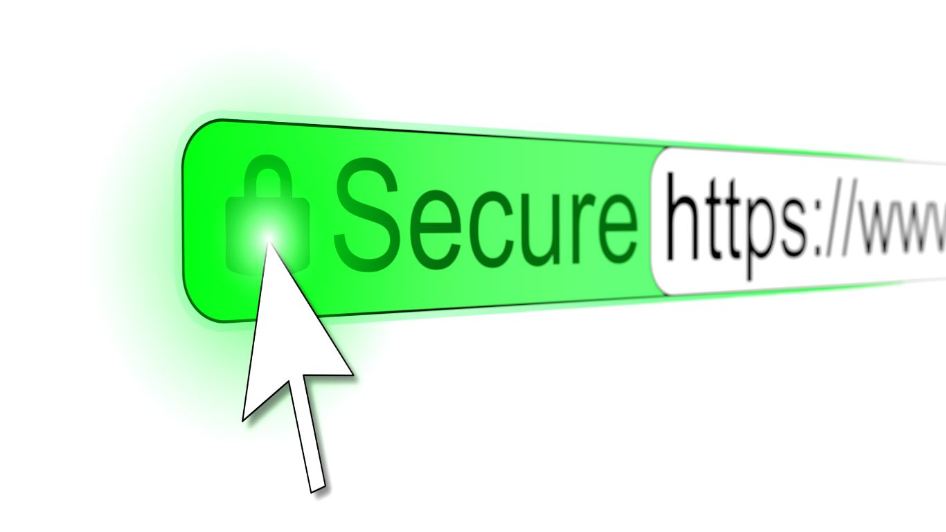 Green secure HTTPS bar with padlock icon representing strong site security.